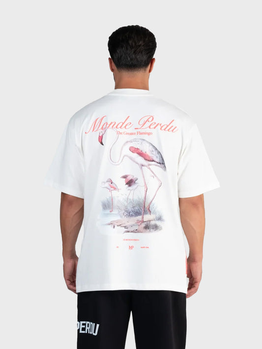 Le Monde Perdu Greater Flamingo T-Shirt Ecru heren graphic t-shirt achterkant Reloadstore