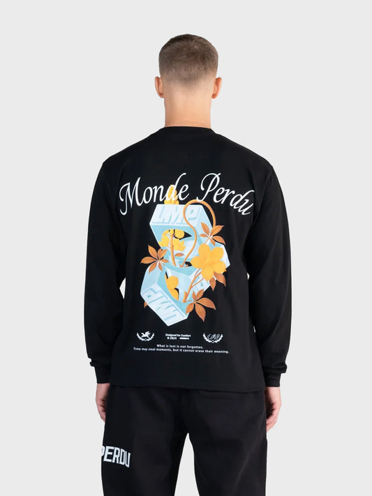 Le Monde Perdu LMP Rings longsleeve zwart met ruggraphic – model achterkant