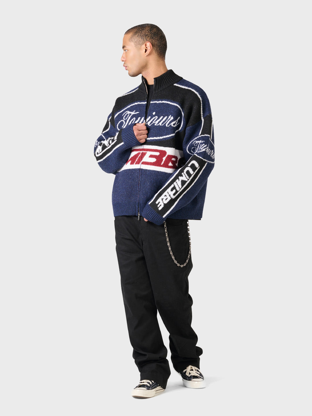 Lumi3re Knitted Race Jacket Black/Blue - outfit