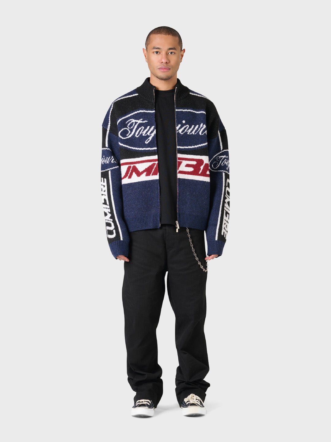 Lumi3re Knitted Race Jacket Black/Blue - voorkant rits open