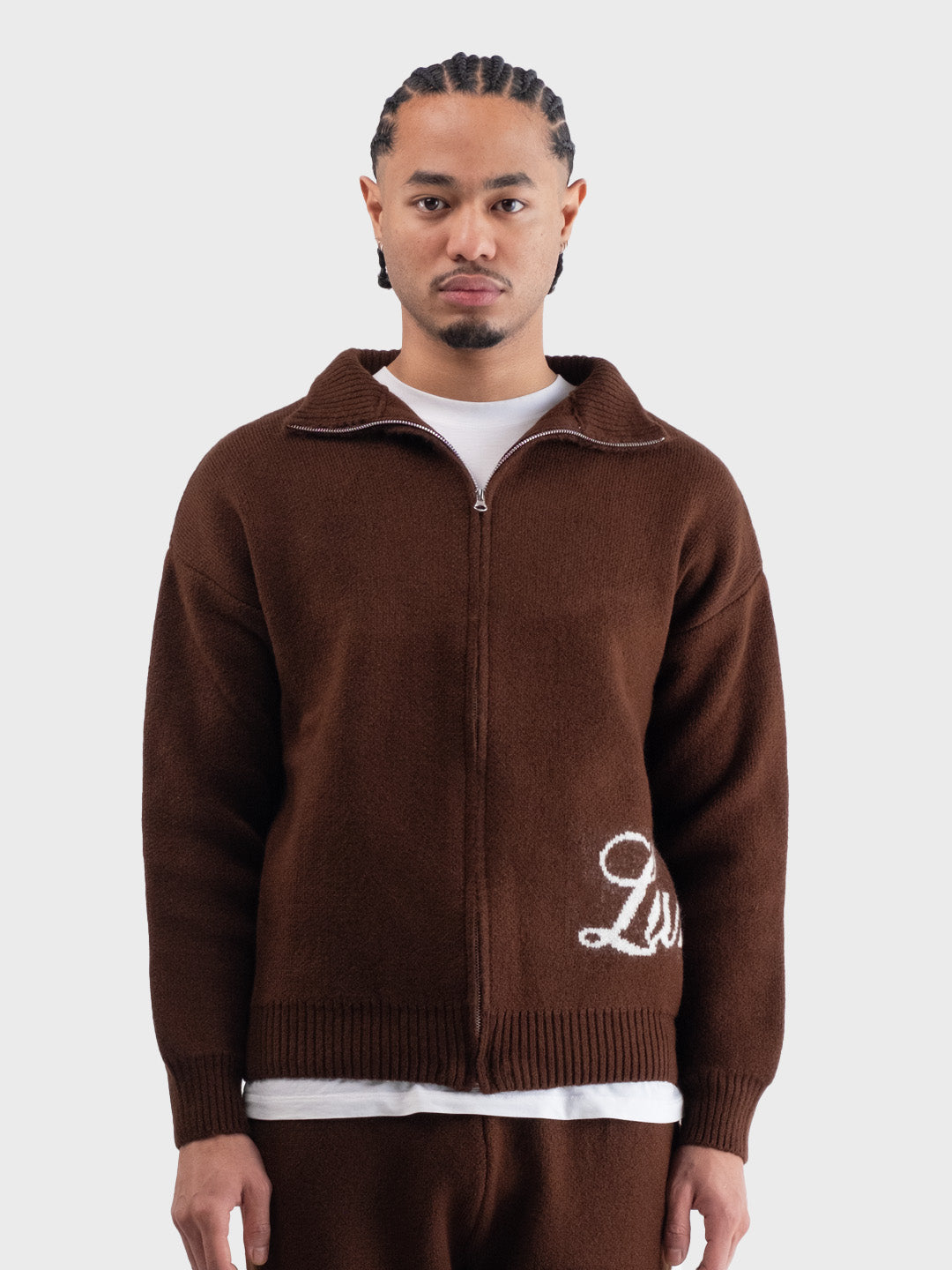 lumi3re knitted zip cardigan brown - reloadstore