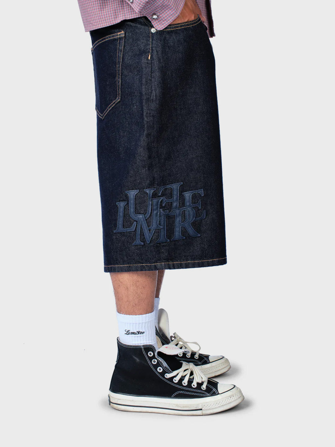 Lumi3re Patch Raw Denim Jorts Blue - zijkant