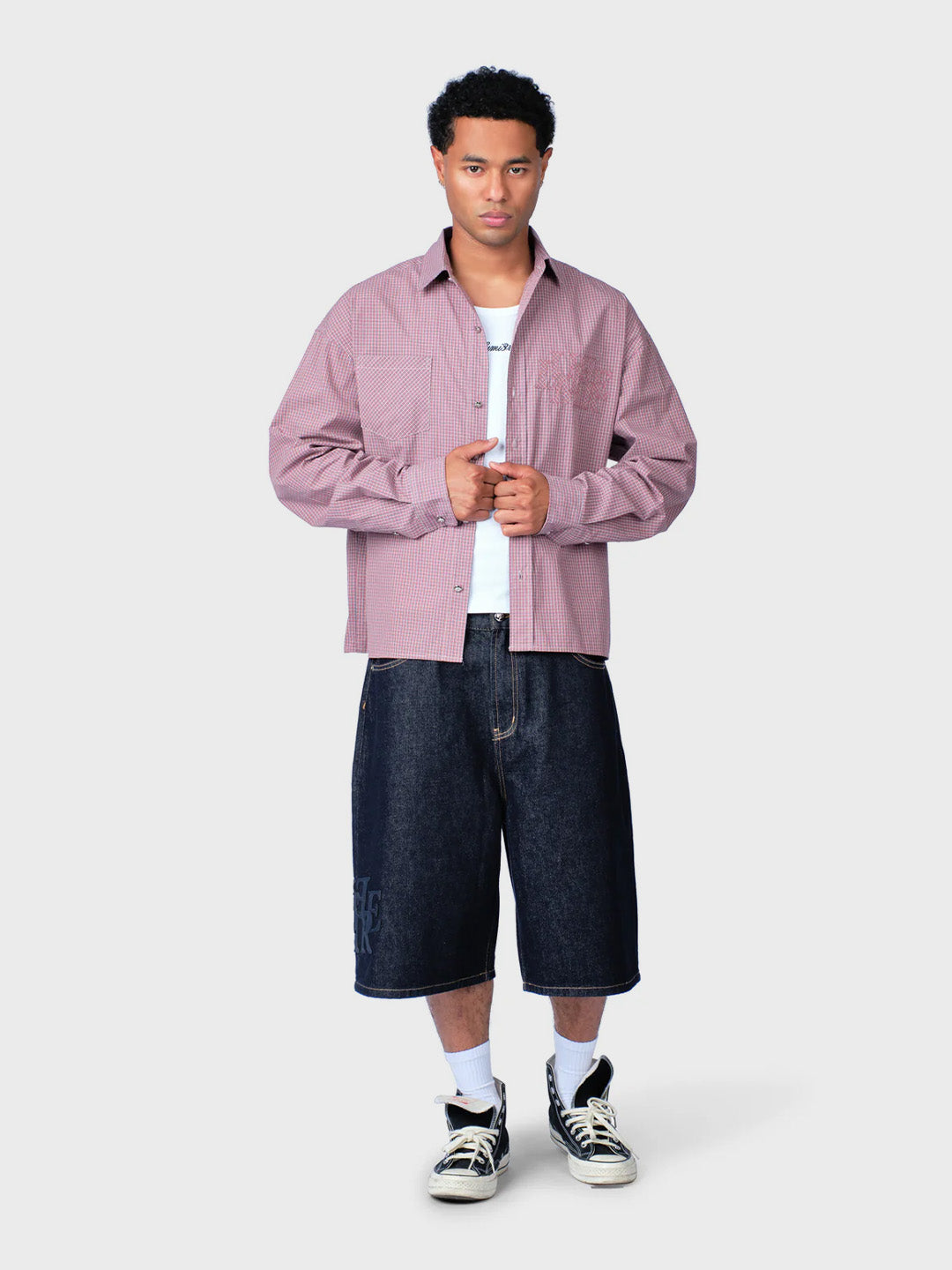 Lumi3re Patch Raw Denim Jorts Blue - outfit
