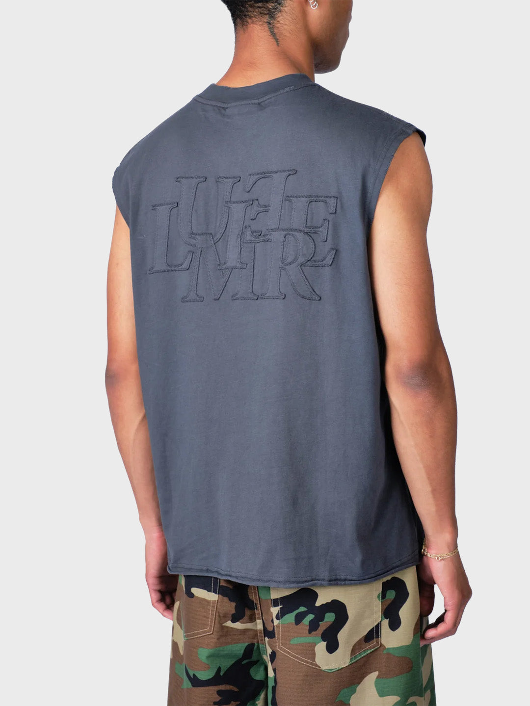 Lumi3re Patch Sleeveless T-Shirt Washed Grey - close-up achterkant