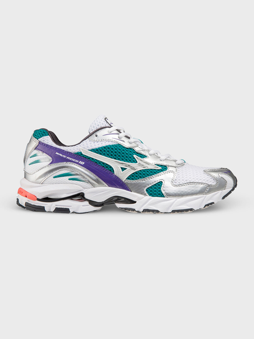 Mizuno Wave Rider 10 Sneakers Silver Teal Blue - zijkant