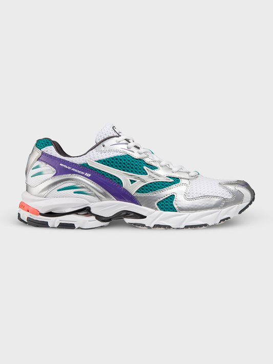 Mizuno Wave Rider 10 Sneakers Silver Teal Blue - zijkant