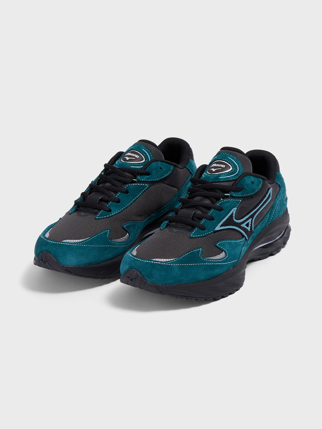 Mizuno Wave Rider Beta Sneakers Black Deep Teal – schuin vooraanzicht