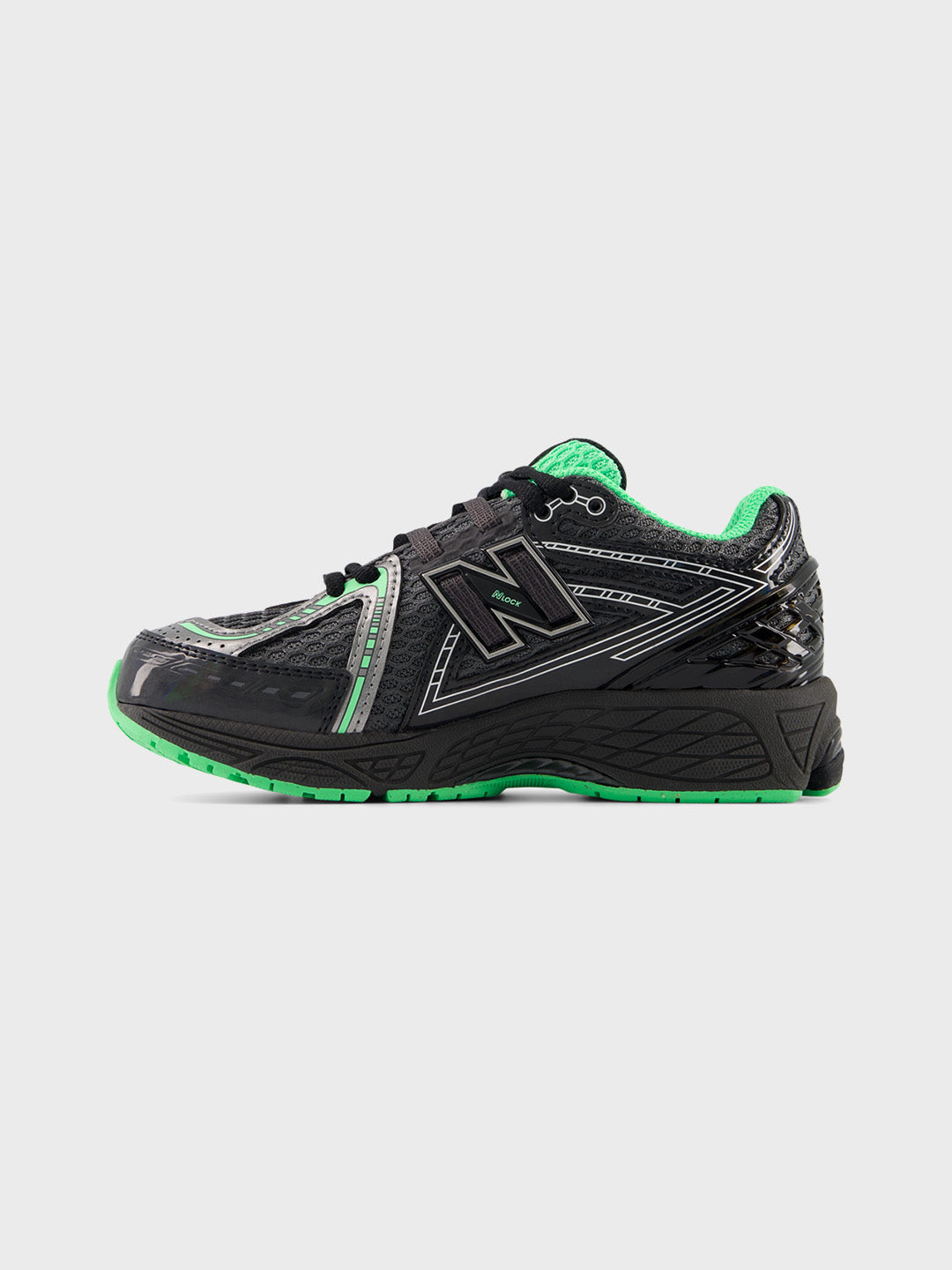 Binnenzijde van de New Balance 1906 kinder sneakers in black/lime leaf