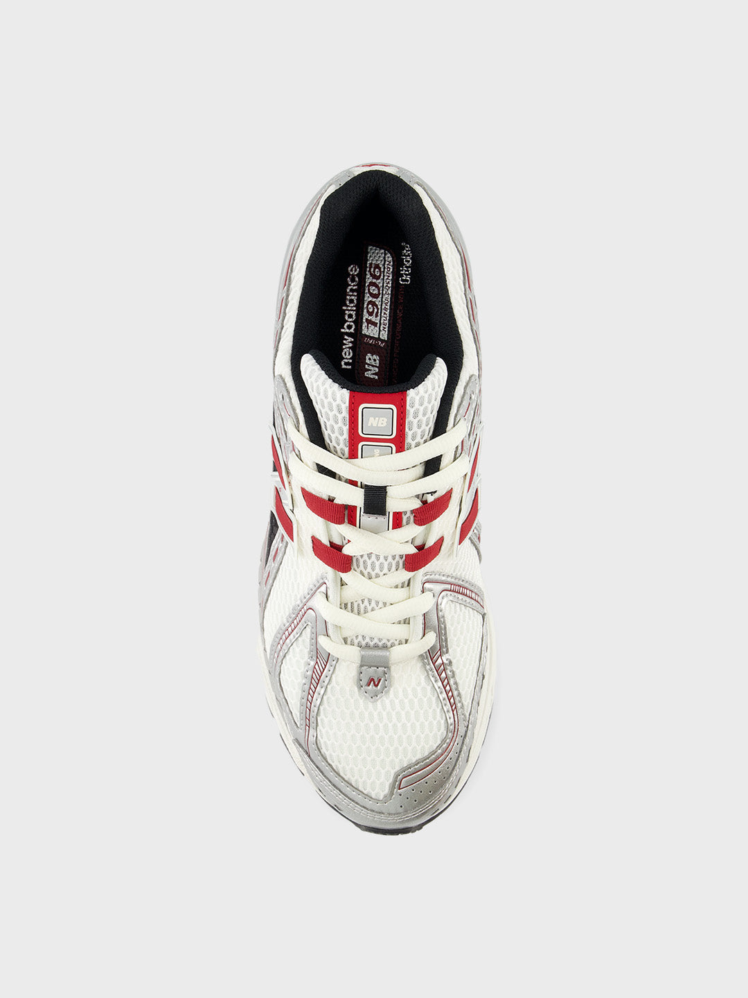 New Balance 1906 sneakers in Silver/Crimson met retro runner look, bovenaanzicht