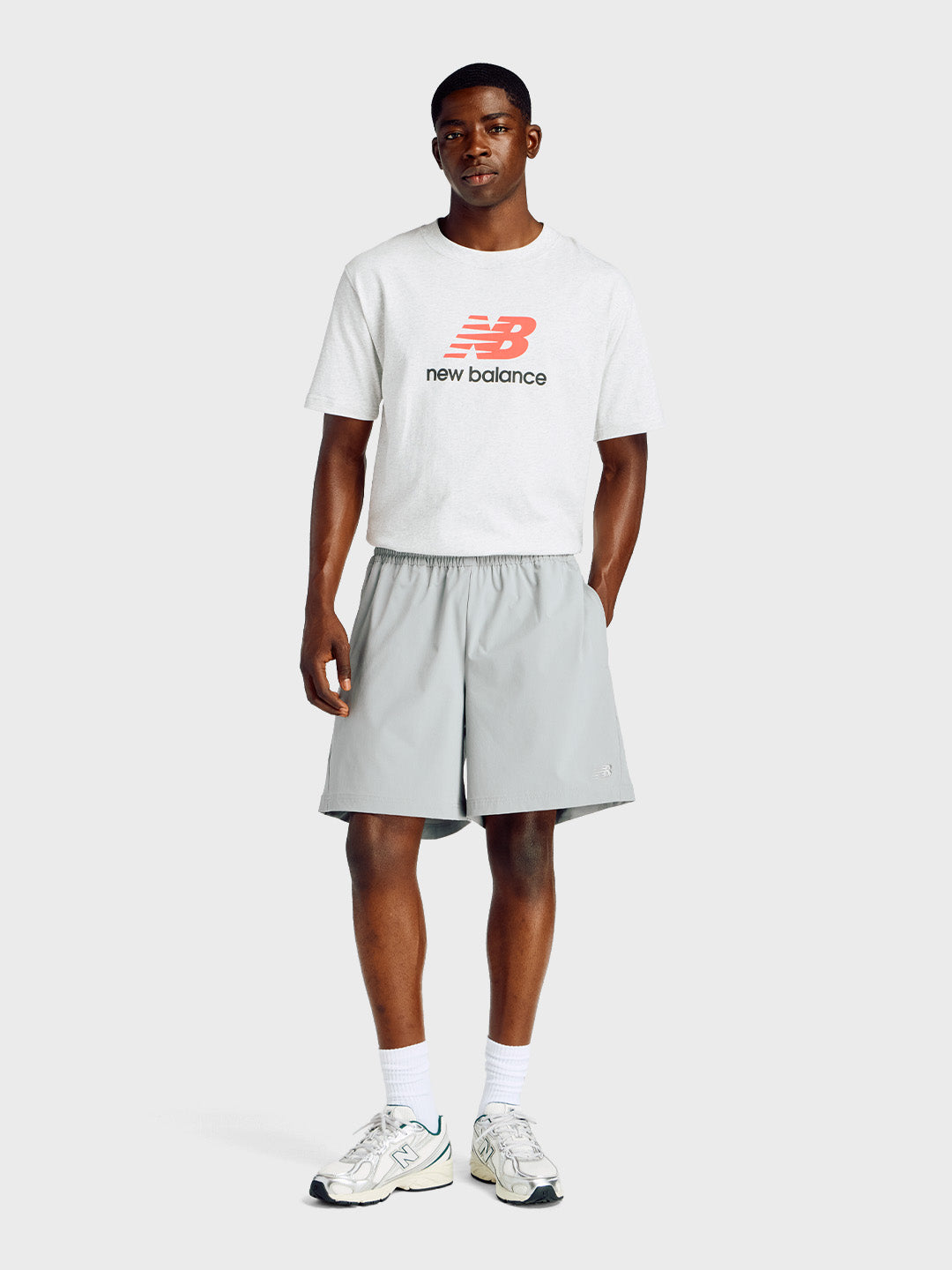 New Balance Athletics Woven Shorts Grey - full outfit