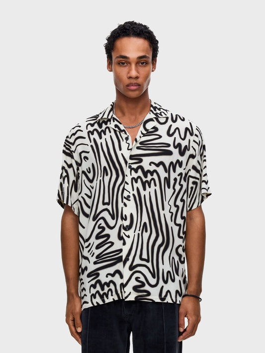 OAS Aerosol Viscose Shirt White/Black - model voorkant