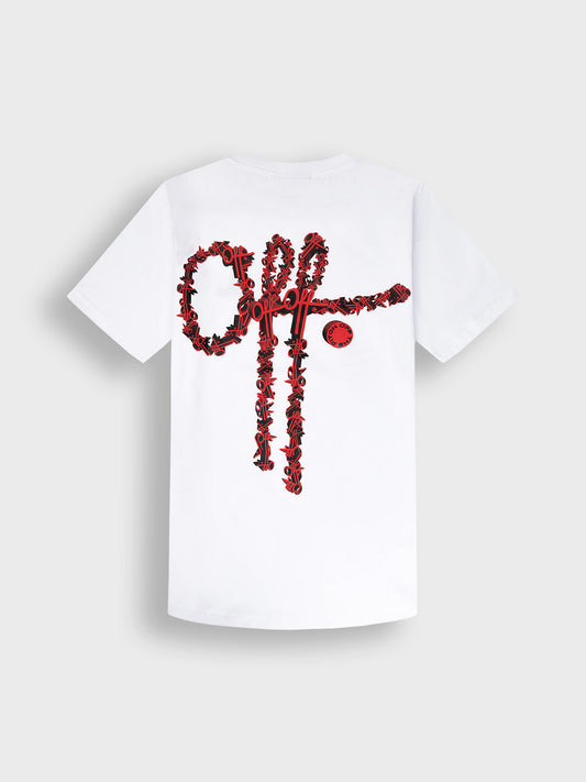 Wit Off The Pitch T-shirt met rode 3D Off rugprint