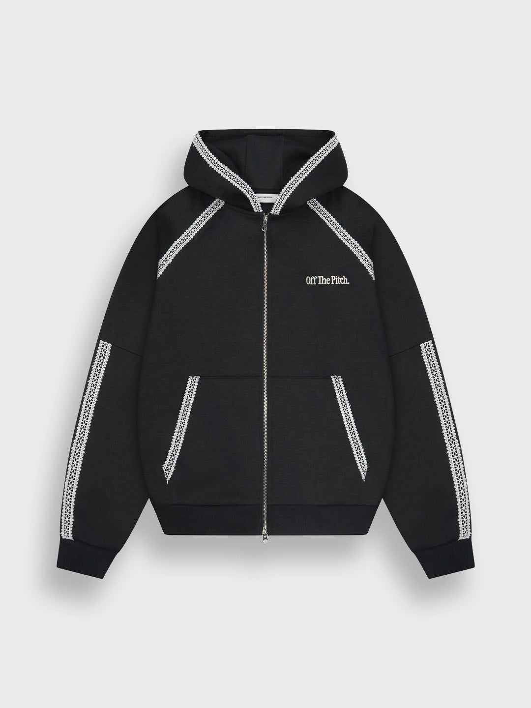 Off The Pitch Adorment Zip Hoodie Black - voorkant