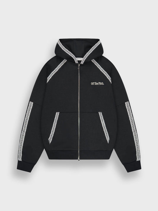 Off The Pitch Adorment Zip Hoodie Black - voorkant