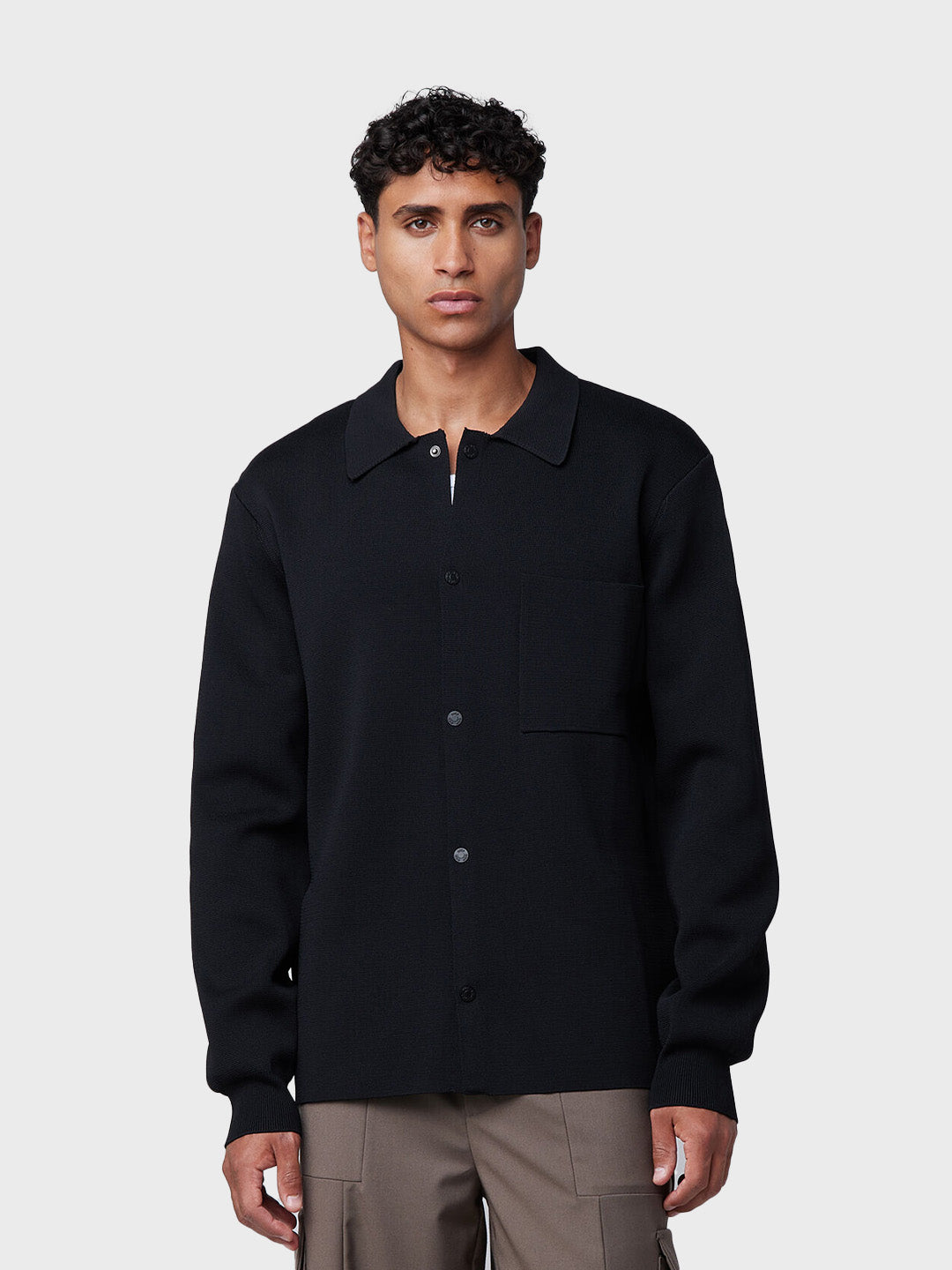 Off The Pitch Flat Knit Overshirt Black heren voorkant