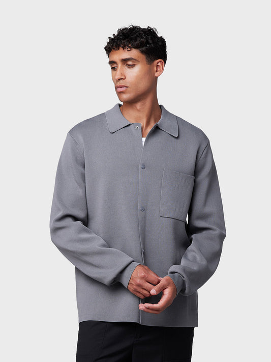 Off The Pitch Flat Knit Overshirt Dark Shadow heren vooraanzicht