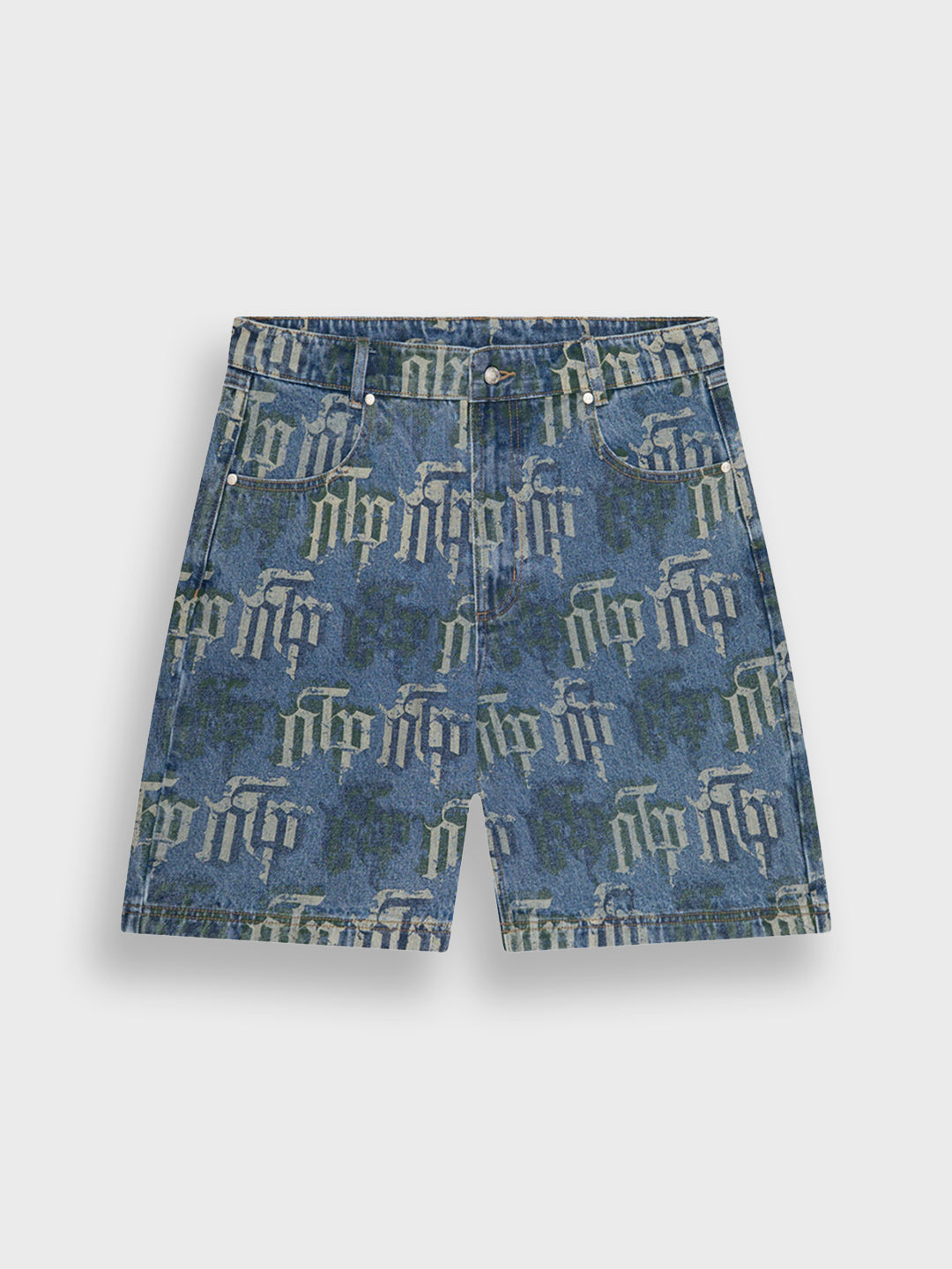 Off The Pitch Fraktur Denim Shorts Stone Wash - voorkant