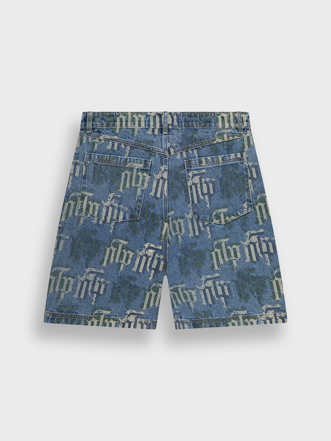 Off The Pitch Fraktur Denim Shorts Stone Wash - achterkant