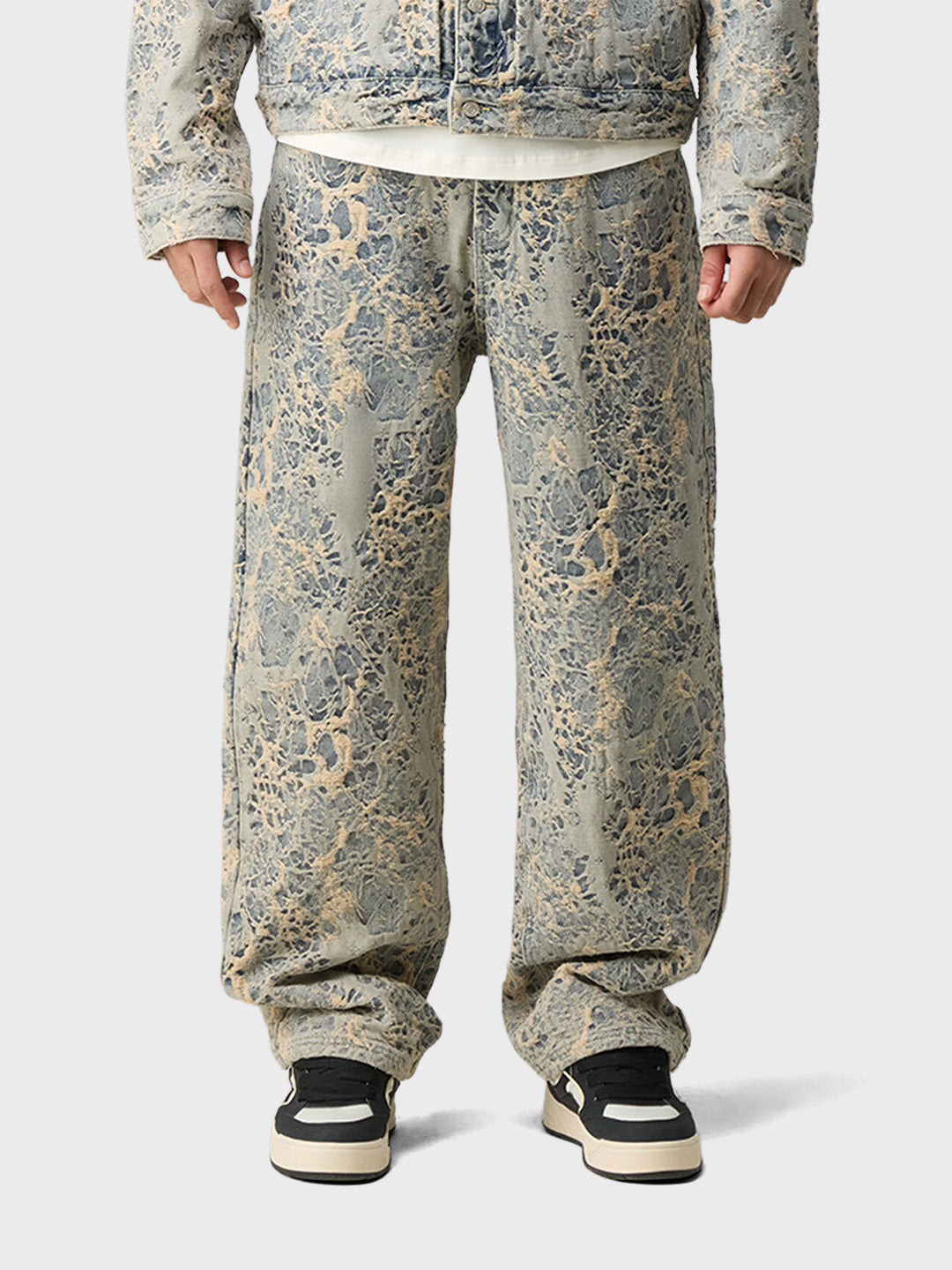 Off The Pitch Jacquard Jeans Dusty Blue - model voorkant