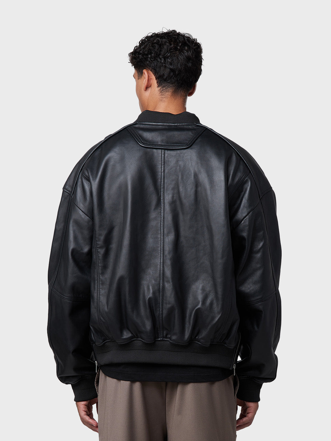 Off The Pitch Leather Bomber Jacket | Black