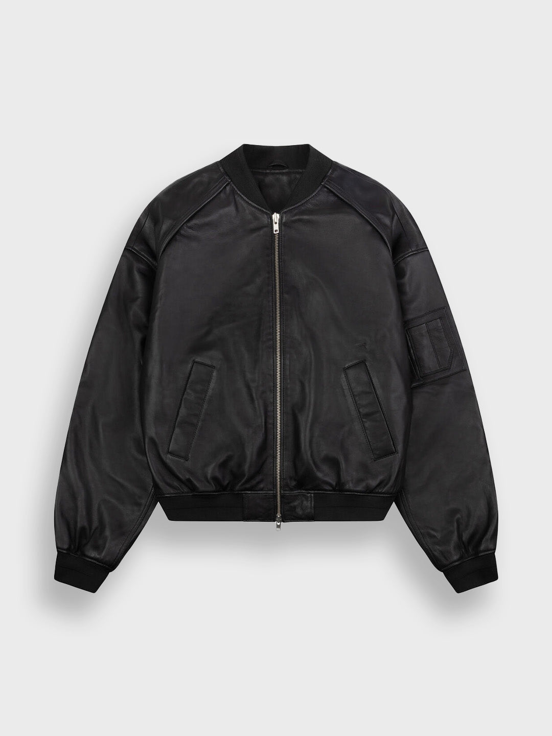 Off The Pitch Leather Bomber Jacket | Black