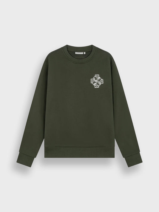 Off The Pitch Locket Crewneck Sweater Dark Olive – voorkant