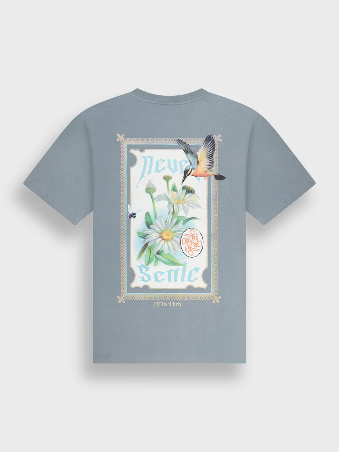 Off The Pitch Never Settle T-Shirt Grey Blue - achterkant