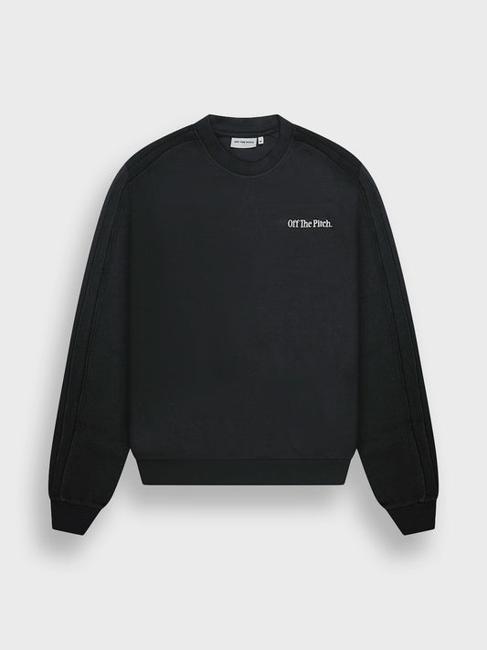 Off The Pitch Raw Edge Panel Crewneck Sweater Black – voorkant