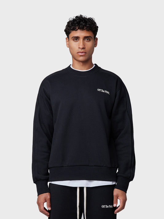 Off The Pitch Raw Edge Panel Crewneck Sweater Black – voorkant