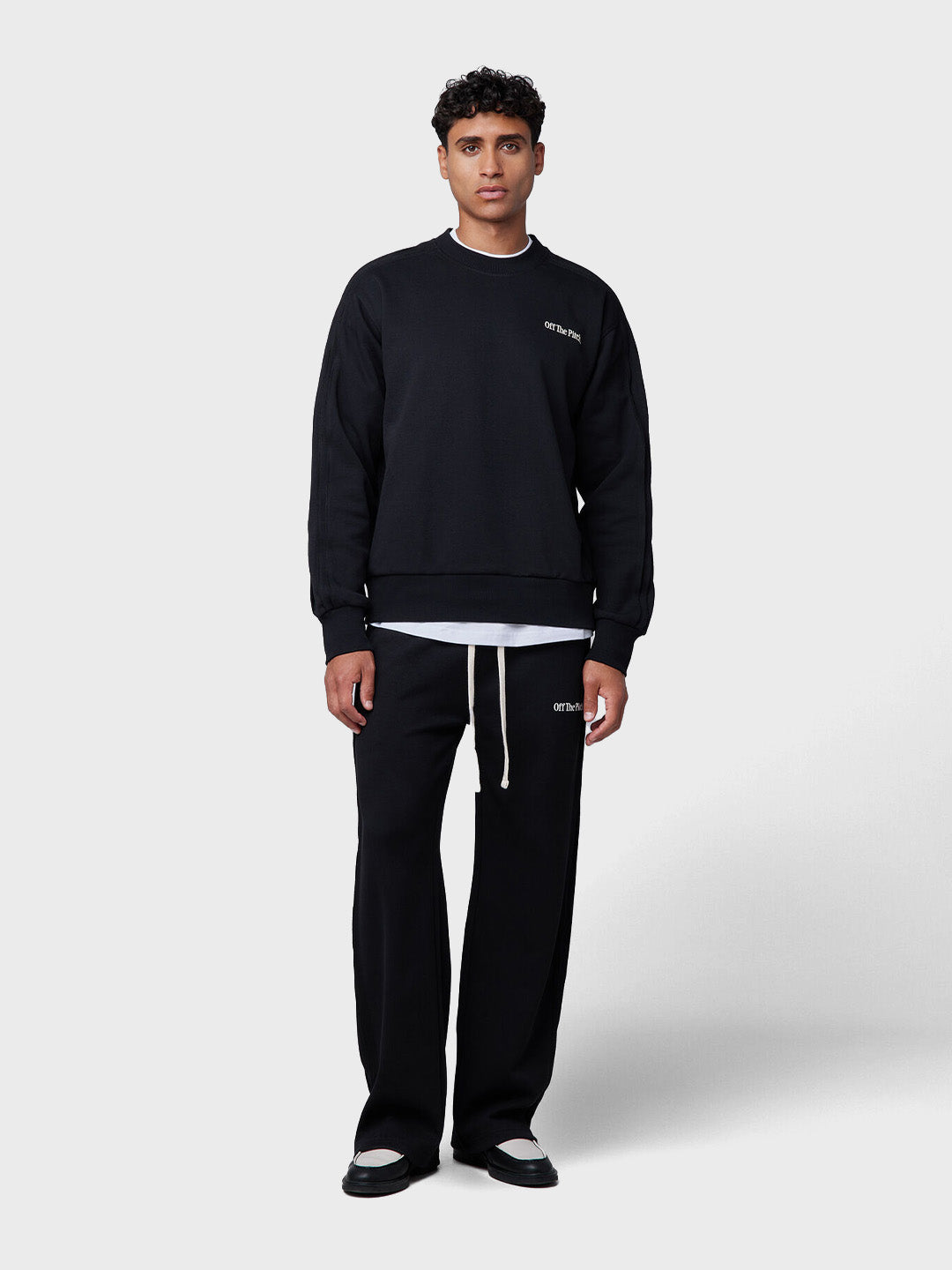 Off The Pitch Raw Edge Panel Crewneck Sweater Black