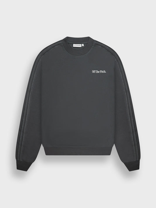 Off The Pitch Raw Edge Panel Crewneck Sweater Dark Shadow – voorkant