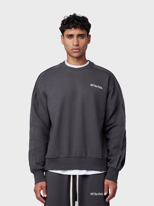 Off The Pitch Raw Edge Panel Crewneck Sweater Dark Shadow – voorkant