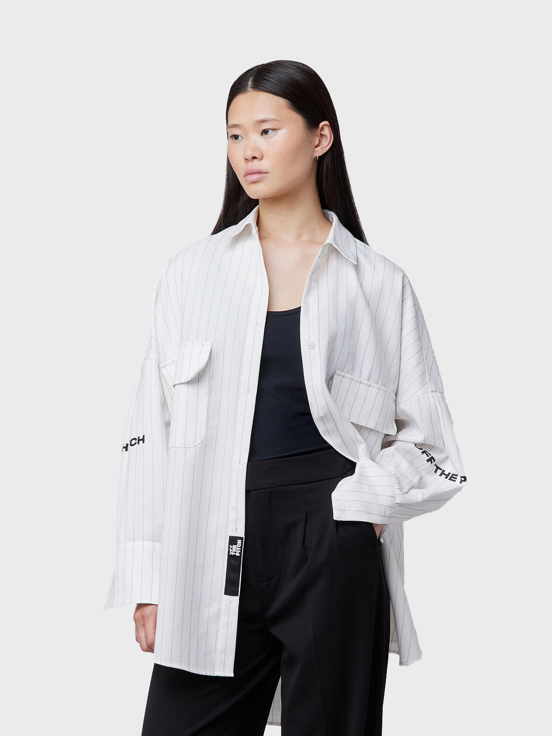 Off The Pitch Women Oversized Striped Shirt White voorkant