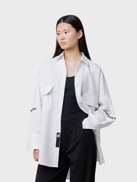 Off The Pitch Women Oversized Striped Shirt White voorkant