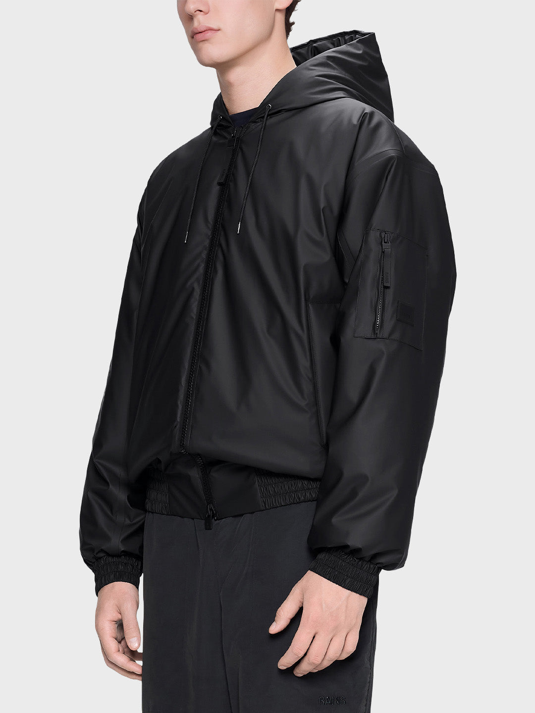 Rains Lohja Insulated Bomber Jacket Black – close-up