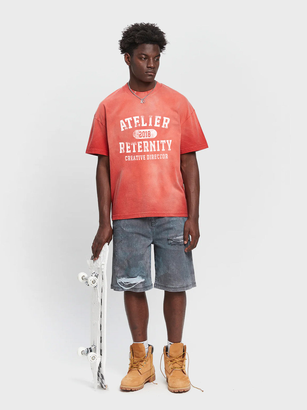 Reternity Atelier Emblem T-Shirt Bleached Red - full outfit