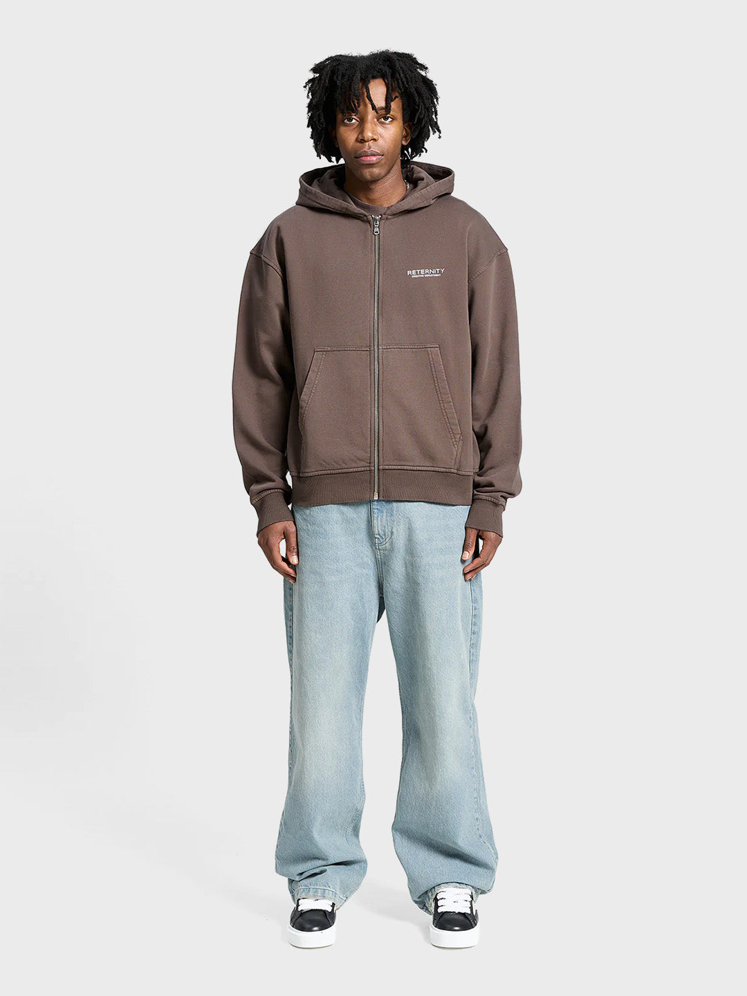 Reternity Creative Dept Zip Hoodie Brown - model full outfit