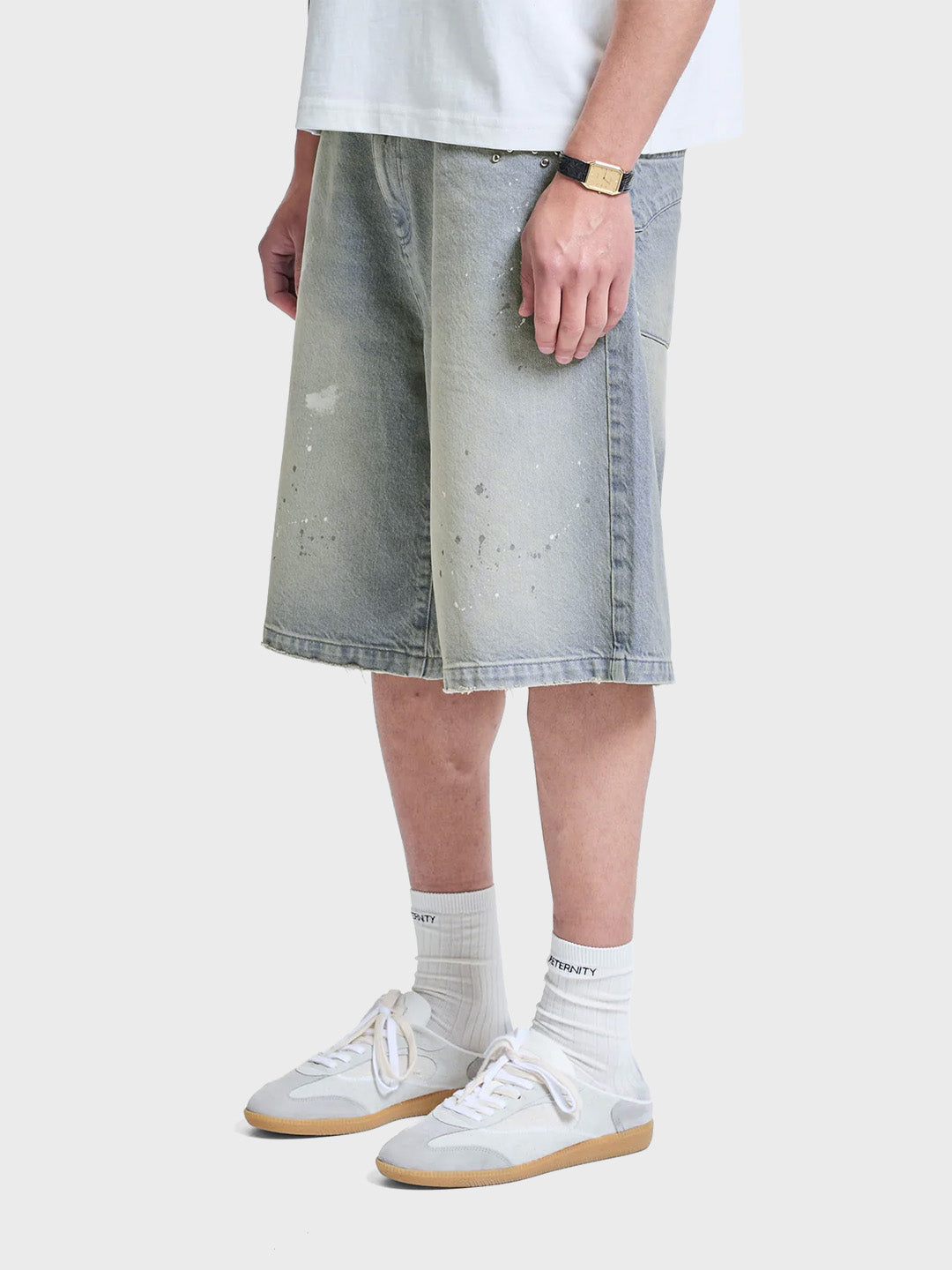 Reternity Studded Denim Jorts Light Blue - zijaanzicht