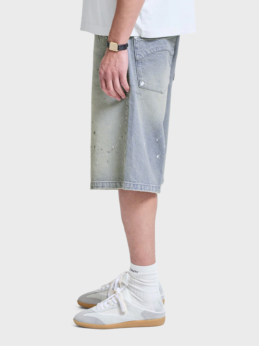 Reternity Studded Denim Jorts Light Blue - zijkant