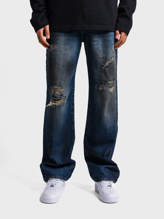 Rheborn Destroyed Jeans Dark Blue - voorkant
