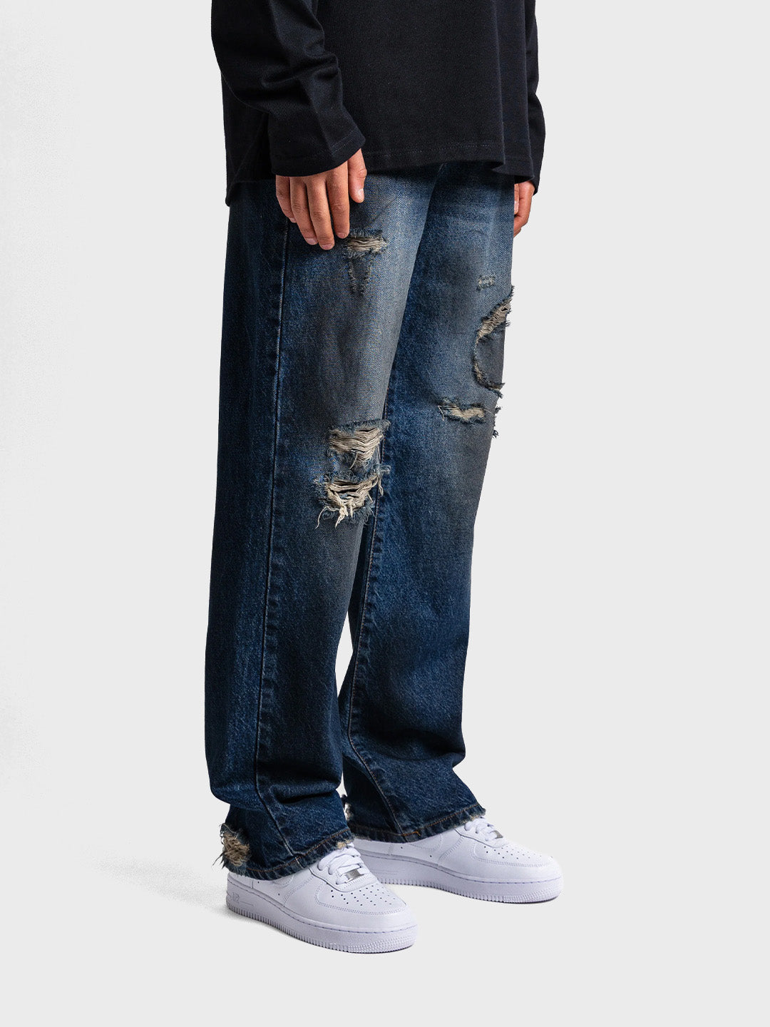 Rheborn Destroyed Jeans Dark Blue - zijkant