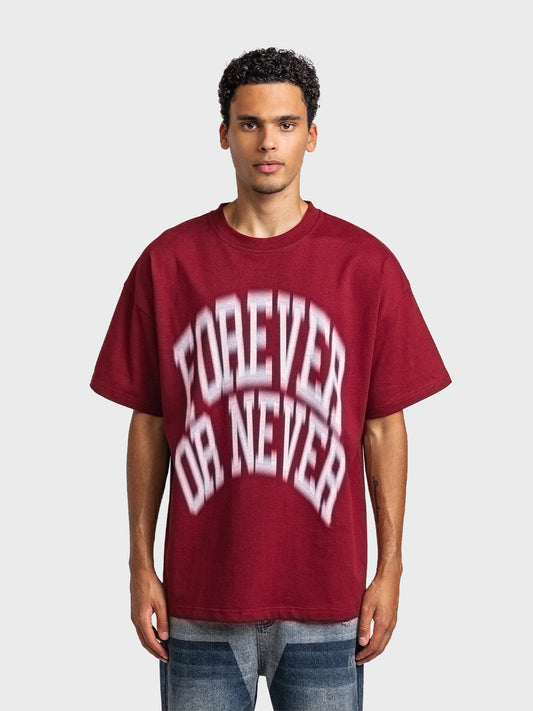 Rheborn Forever Or Never T-Shirt Burgundy - voorkant