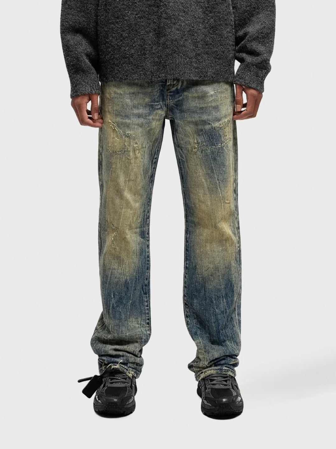 Rivero Artisan Damage Jeans Washed Blue - model voorkant