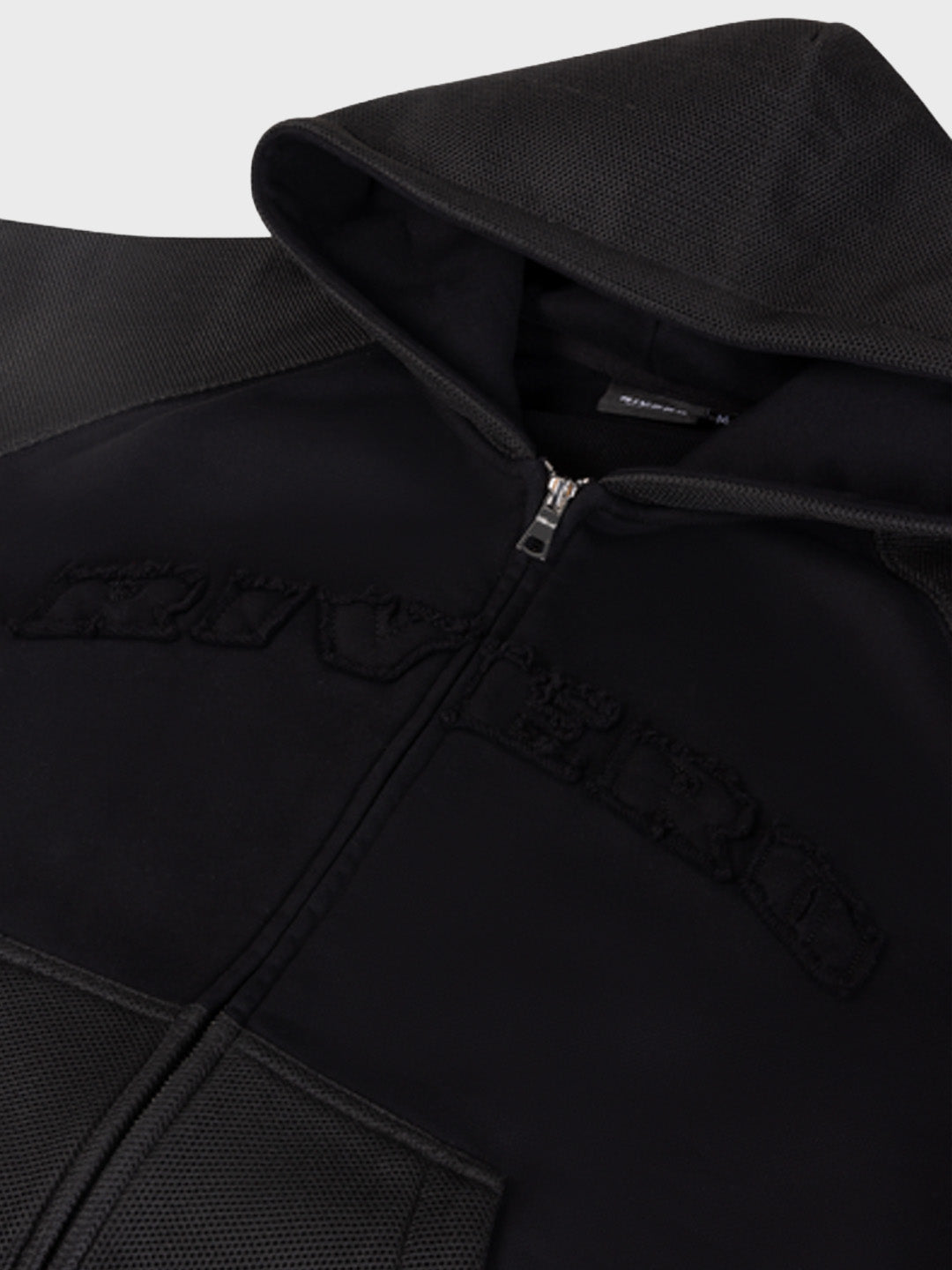 Rivero Contrast Foam Panel Zip Hoodie Black – close-up