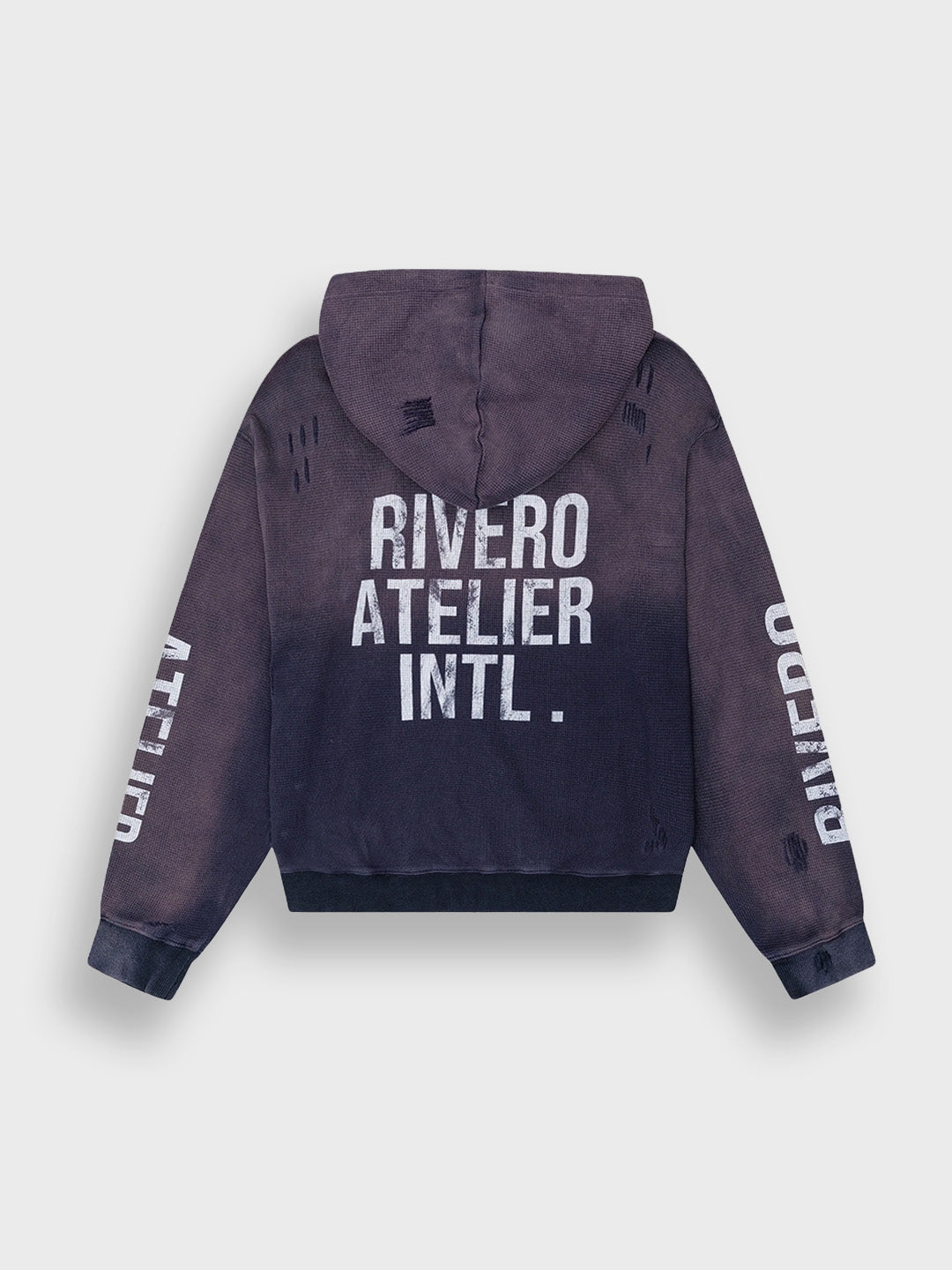 Rivero INTL. Waffle Zip Hoodie Washed Navy – product achterkant