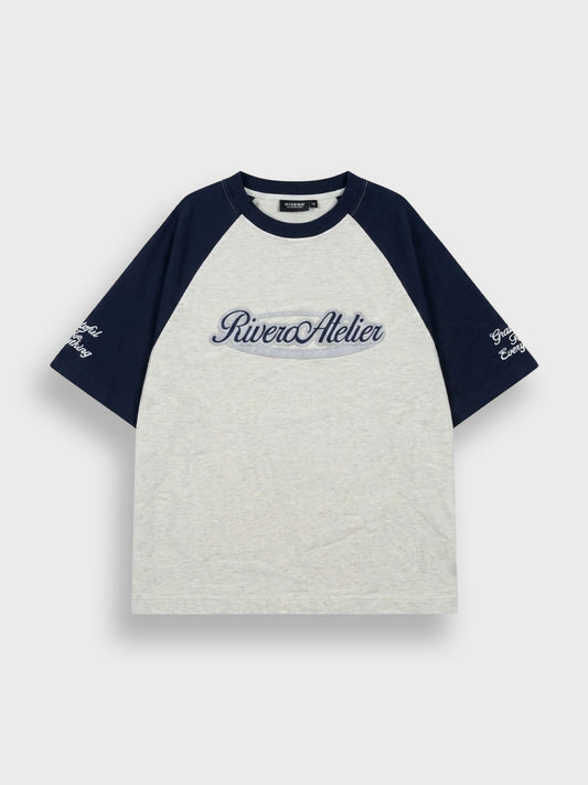 Rivero Raglan College T-Shirt Navy/Grey - voorkant