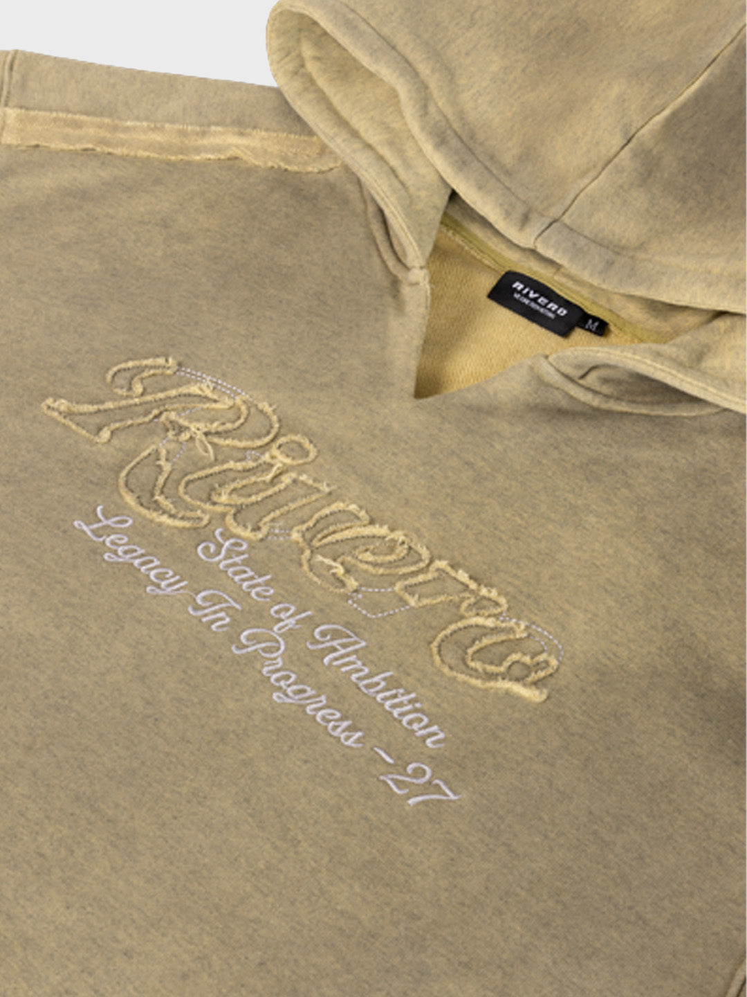 Rivero Raw Cut Hoodie Washed Yellow – close-up