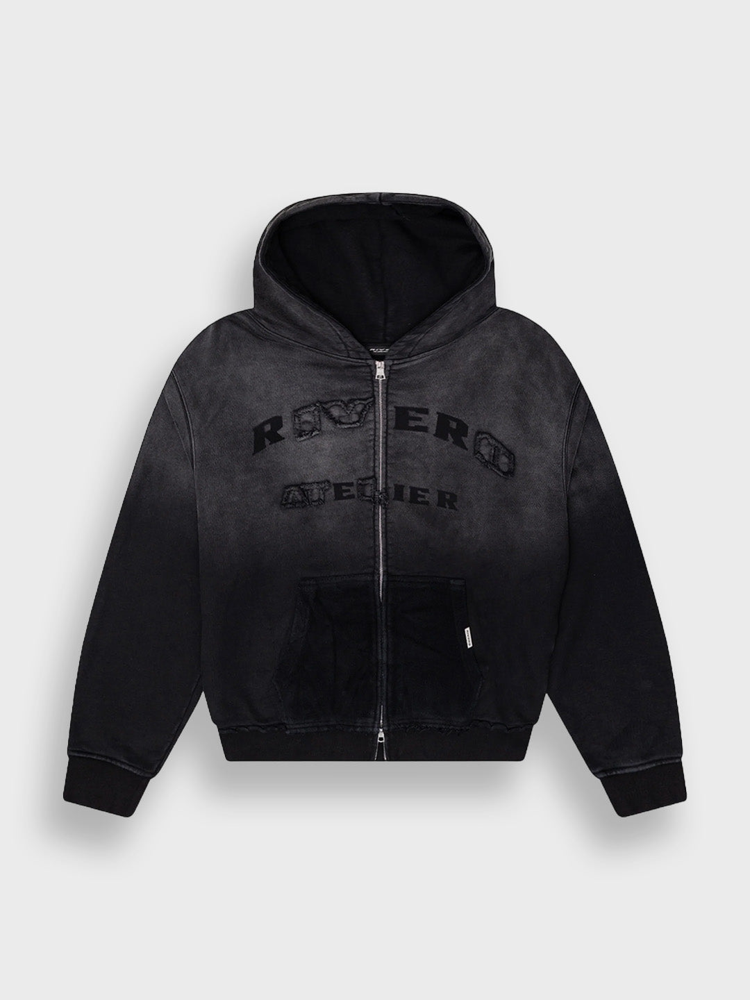 Rivero Statement Zip Hoodie Washed Black – voorkant met graphic