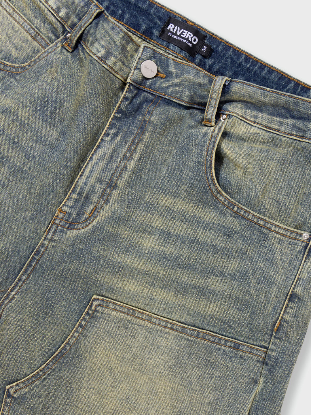 Rivero Worker Denim Shorts Veridian - close-up voorkant
