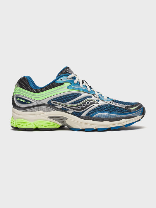 Saucony Progrid Omni 9 Blue Lime sneaker zijaanzicht